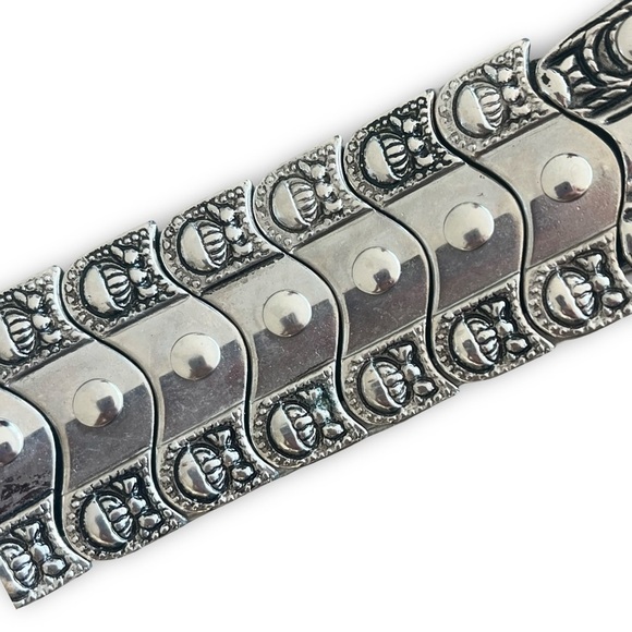 Y2K Silver Western Belt Buckle Heavy Accents Black Leather Adjustable Belt 36” main image 5